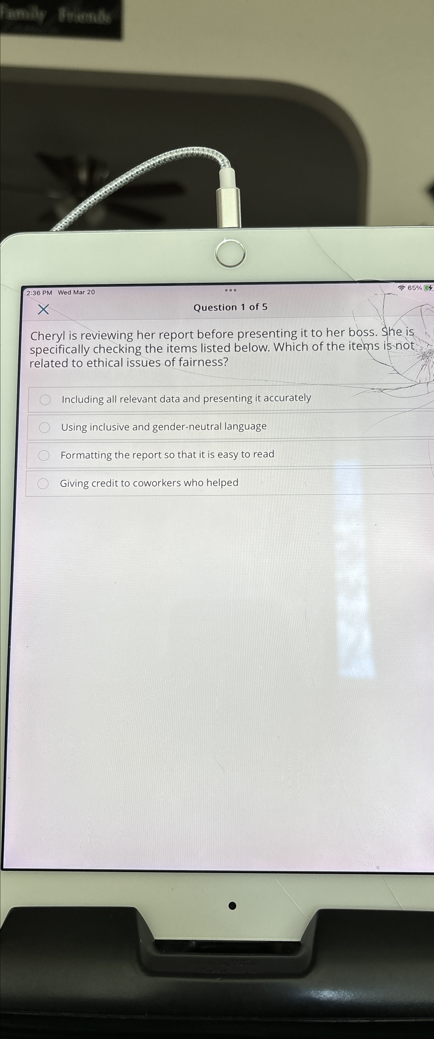  2:36 PM Wed Mar 20 Question 1 of 5 Cheryl is