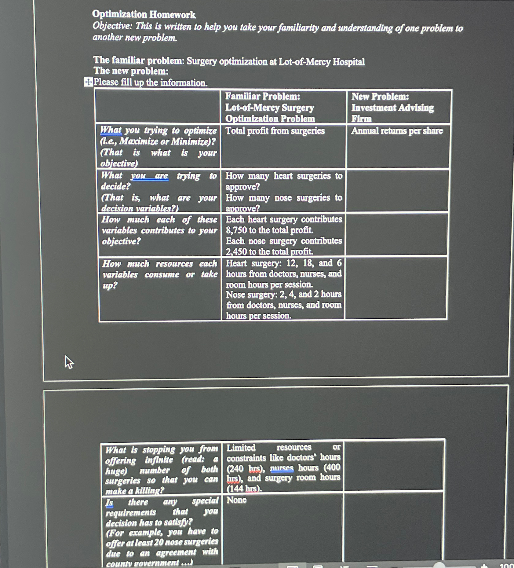  Optimination Homework Objective: This is written to help you take your