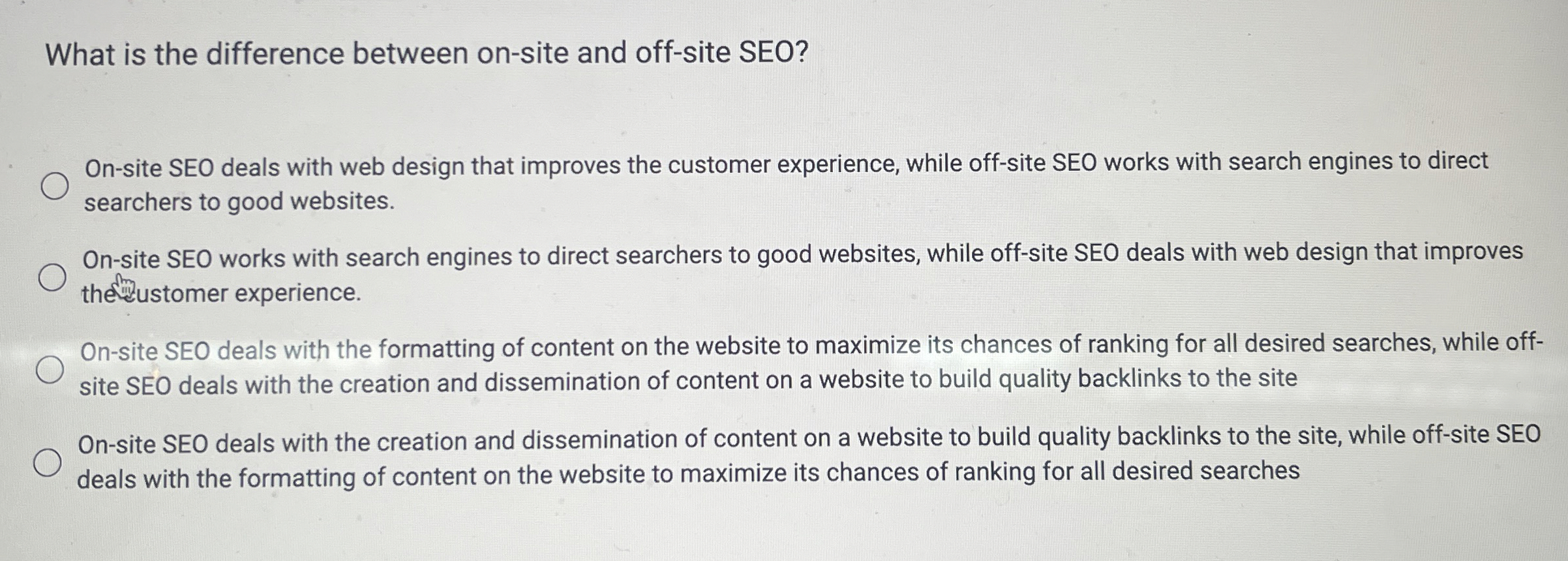  What is the difference between on-site and off-site SEO? On-site SEO
