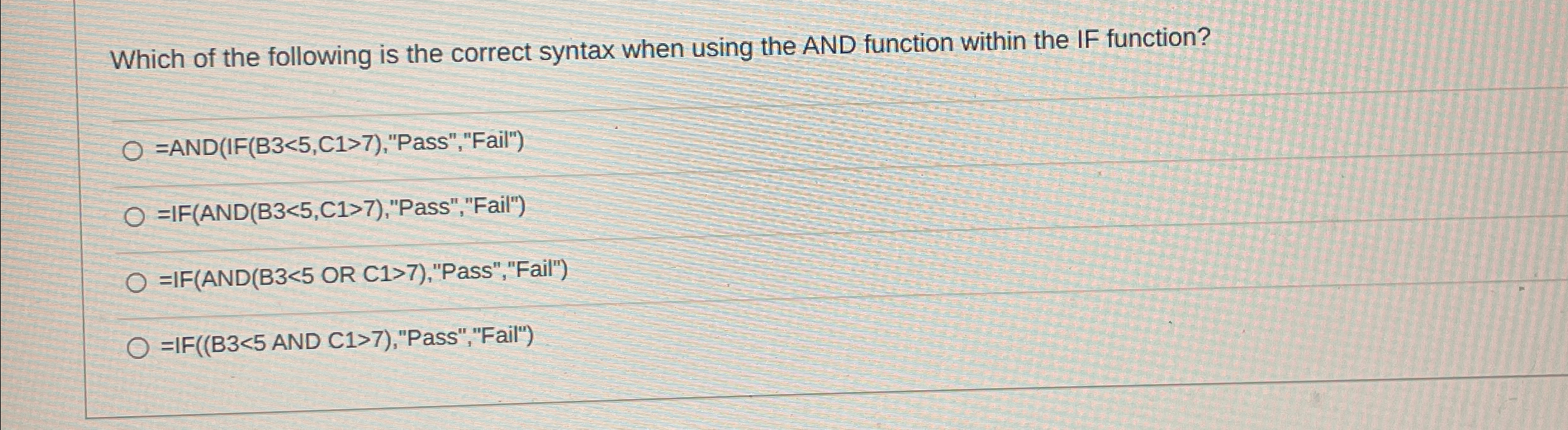  Which of the following is the correct syntax when using the