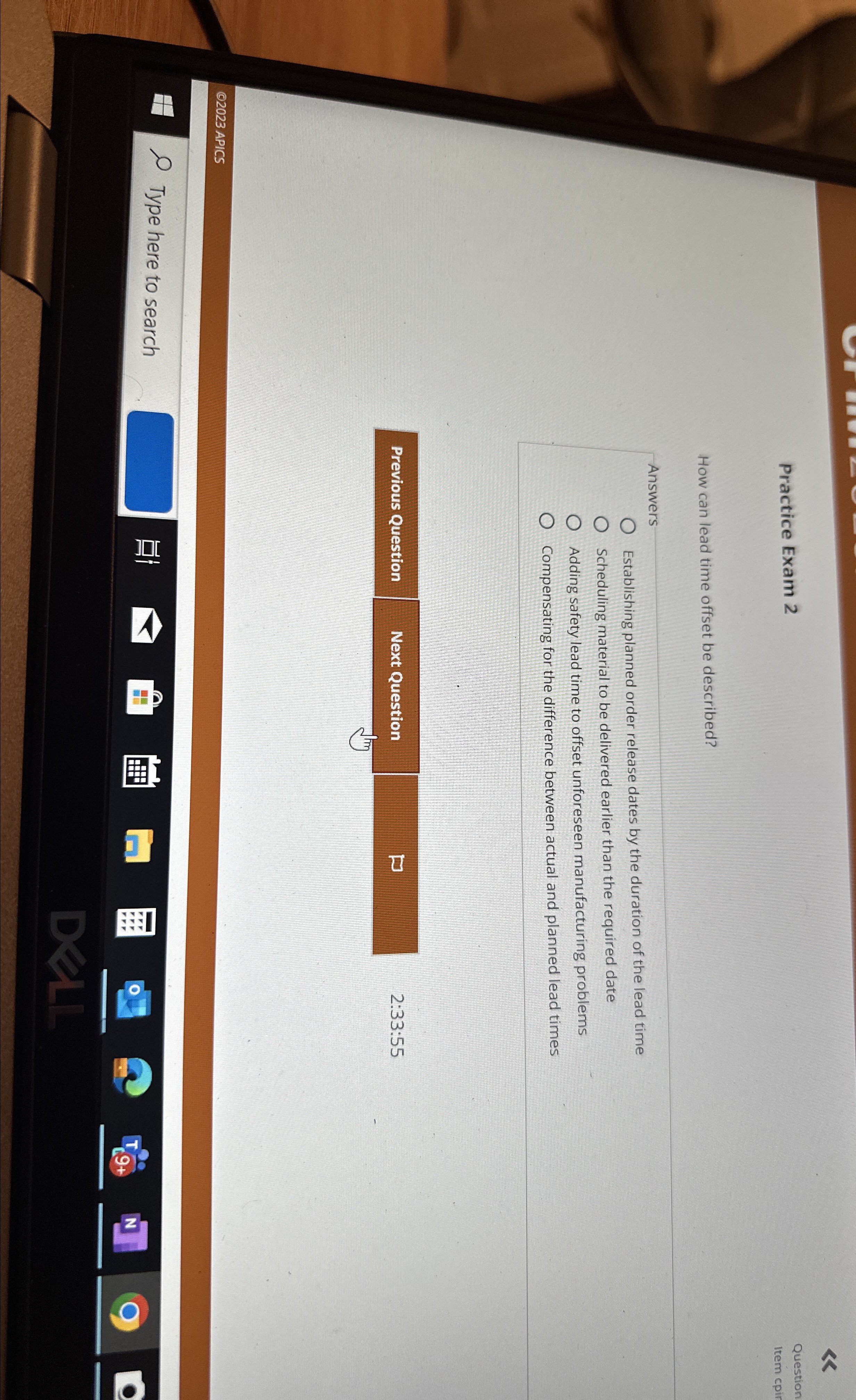  Practice Exam 2 Question Item cpir How can lead time offset