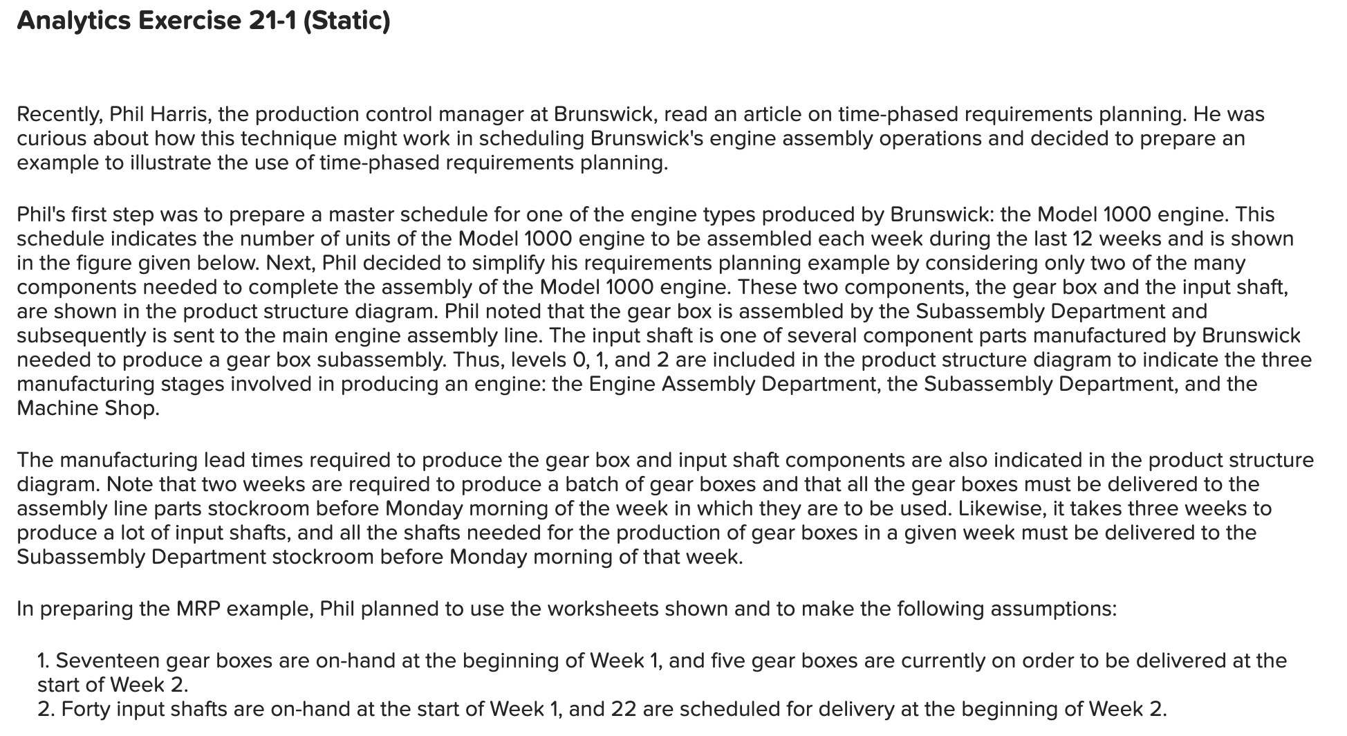  Analytics Exercise 21-1(Static) Recently, Phil Harris, the production control manager at