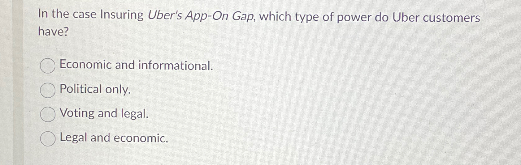  In the case Insuring Uber's App-On Gap, which type of power
