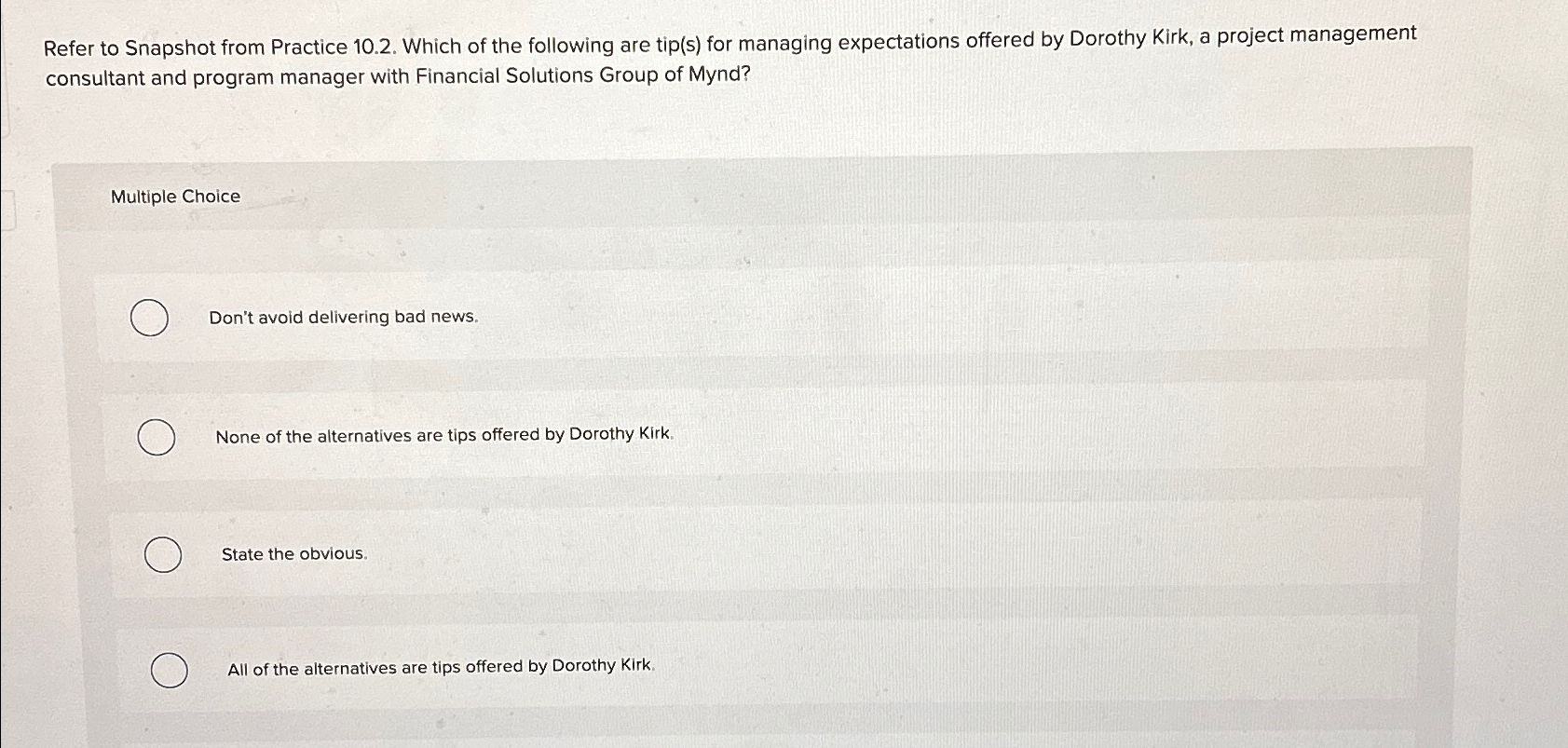  Refer to Snapshot from Practice 10.2. Which of the following are