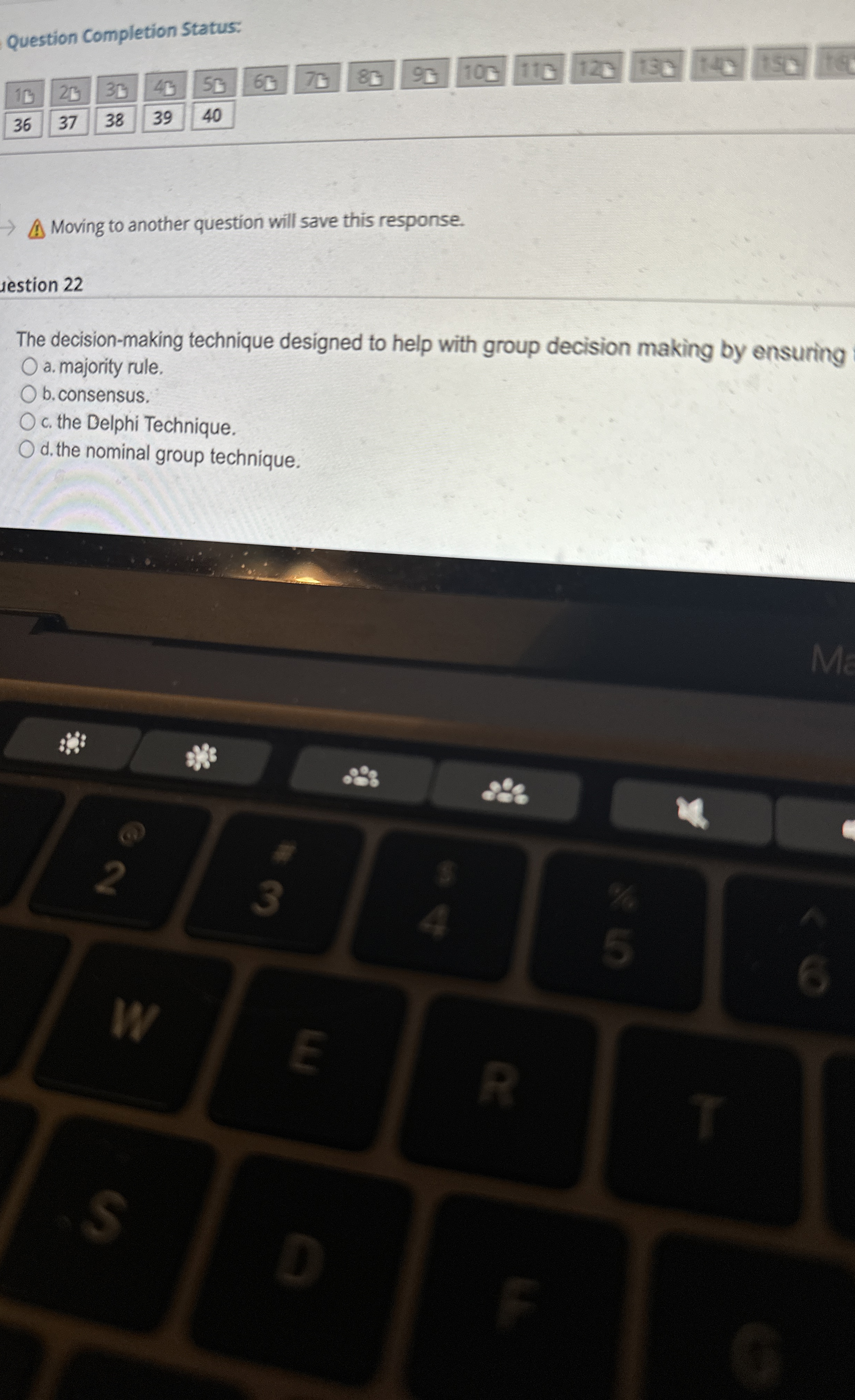  Question Completion Status: 10 29 30 40 50 60 75 85