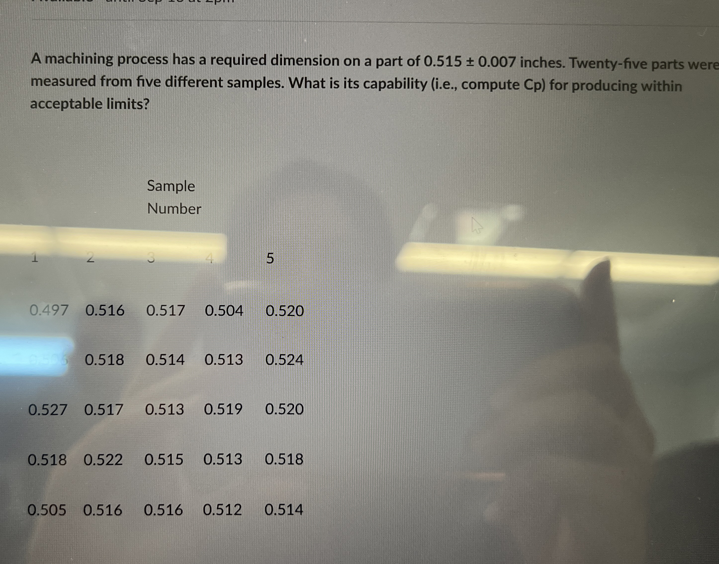  A machining process has a required dimension on a part of