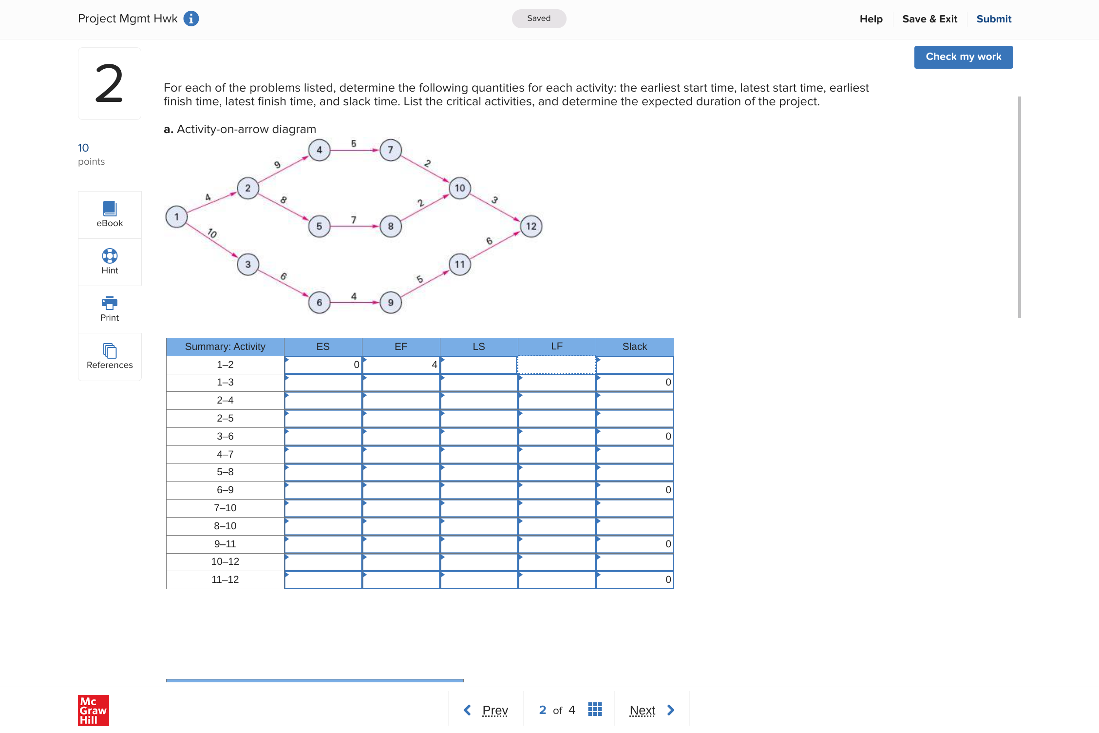  Project Mgmt Hwk Saved Help Save & Exit Submit 2 Check
