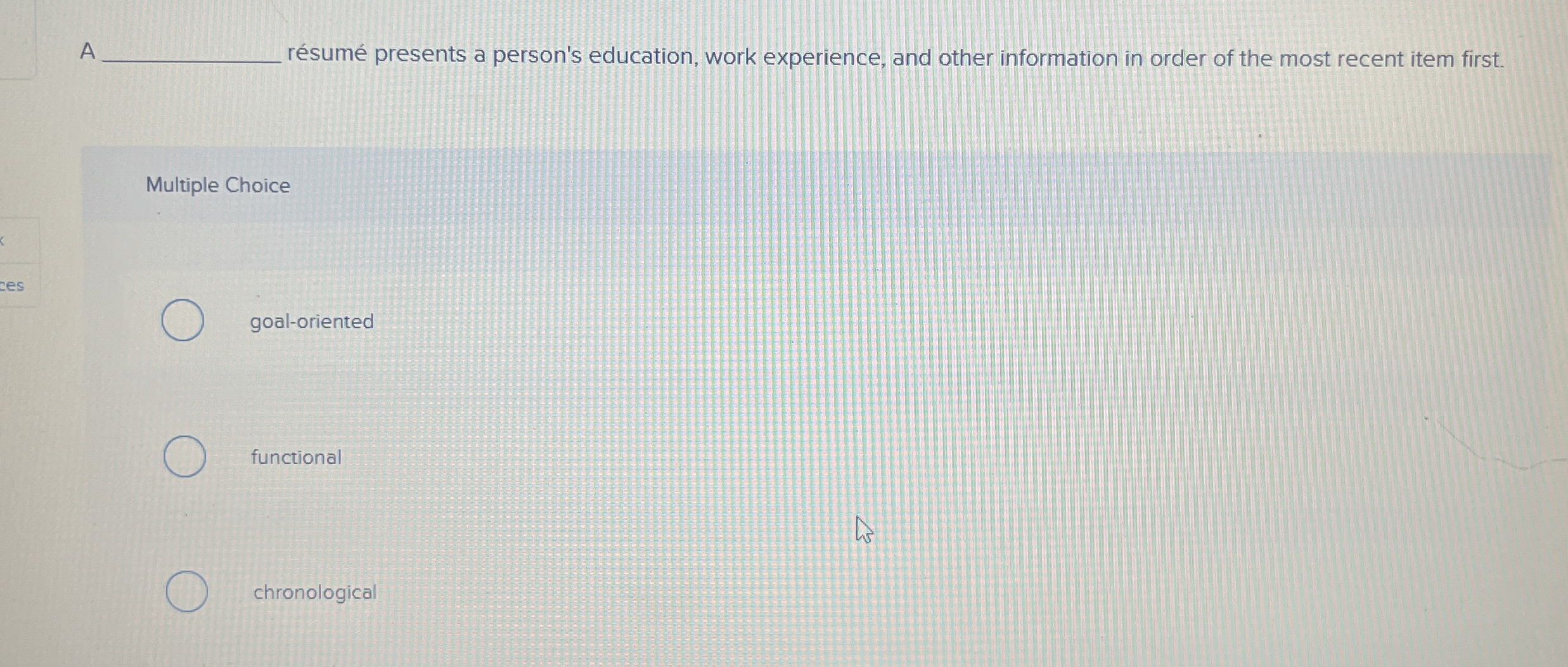  A rsum presents a person's education, work experience, and other information