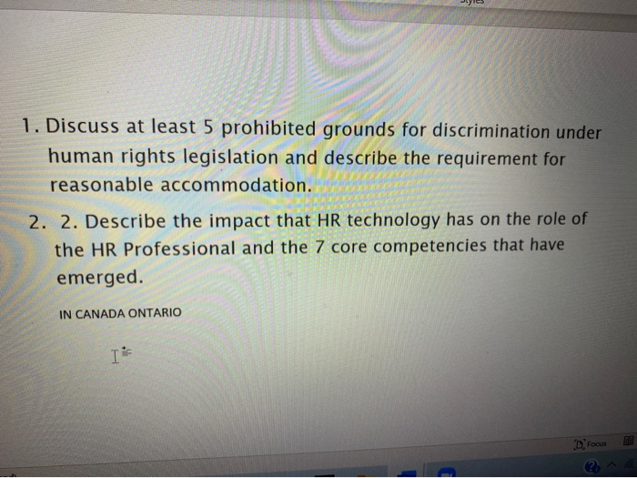 Discuss at least five prohibited grounds for discrimination under human rights