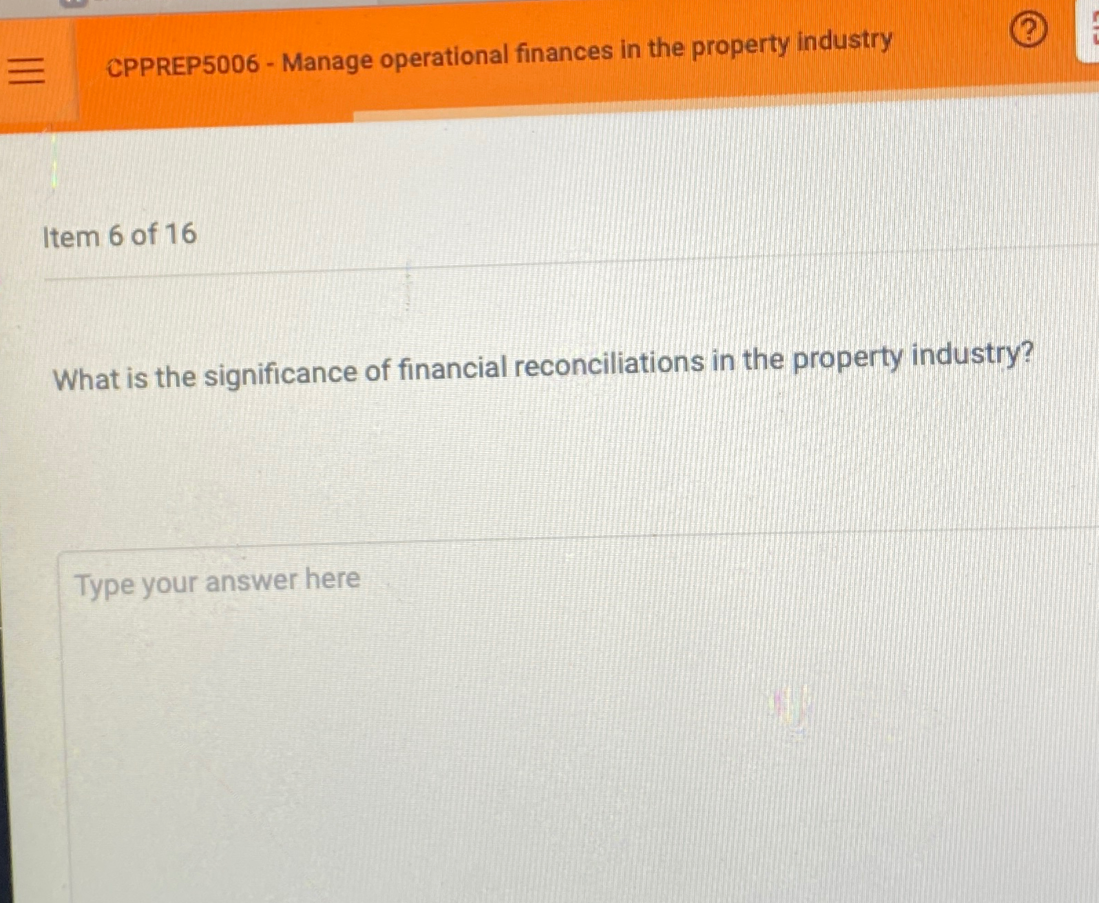  CPPREP5006- Manage operational finances in the property industry Item 6 of