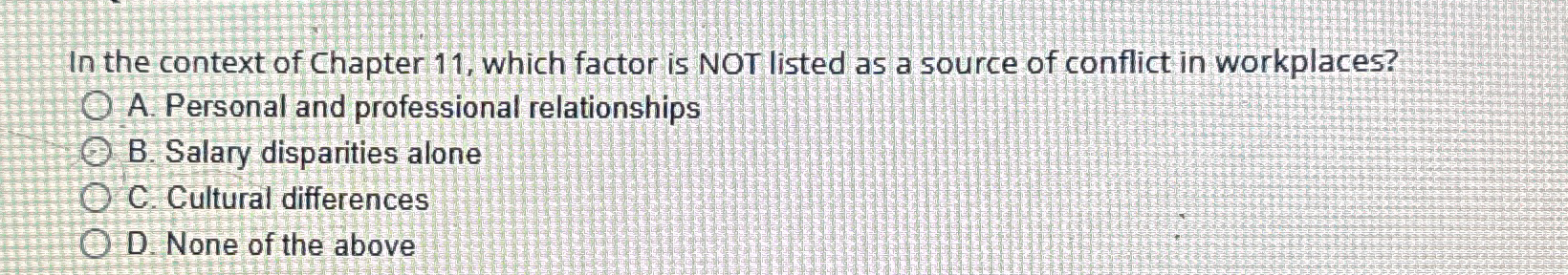  In the context of Chapter 11, which factor is NOT listed