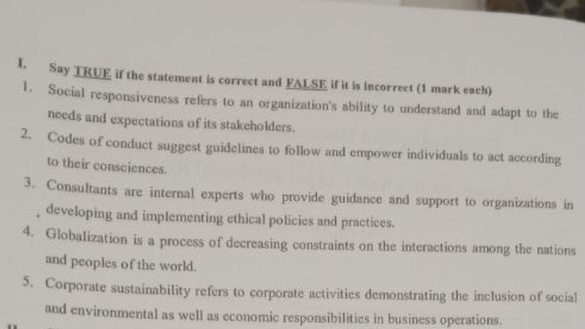  Say TRUE if the statement is correct and FALSE, if it