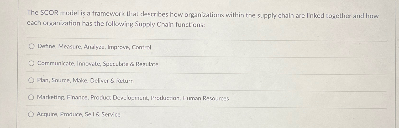  The SCOR model is a framework that describes how organizations within