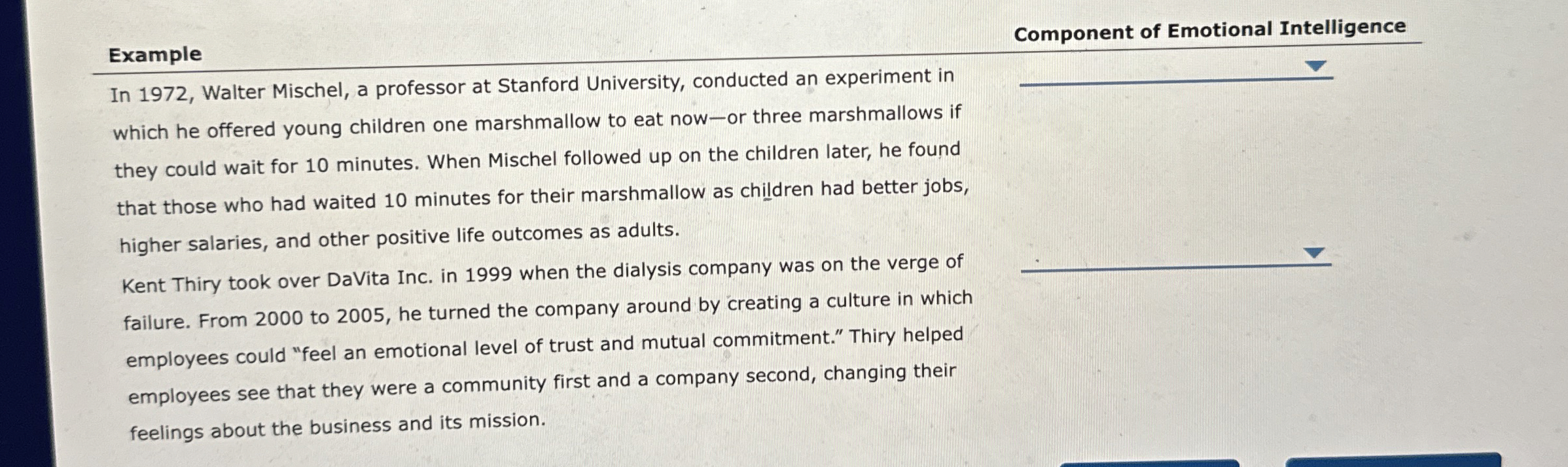 Example Component of Emotional Intelligence In 1972, Walter Mischel, a professor
