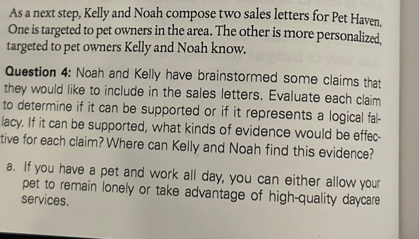  As a next step, Kelly and Noah compose two sales letters