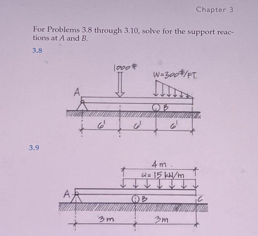  Chapter 3 For problem 3.9 solve for the support reactions at