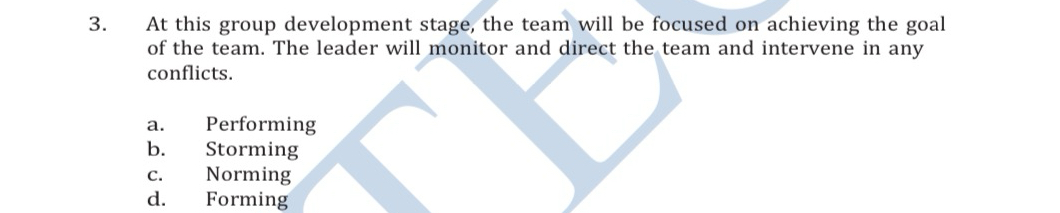  Multiple choice At this group development stage, the team will be