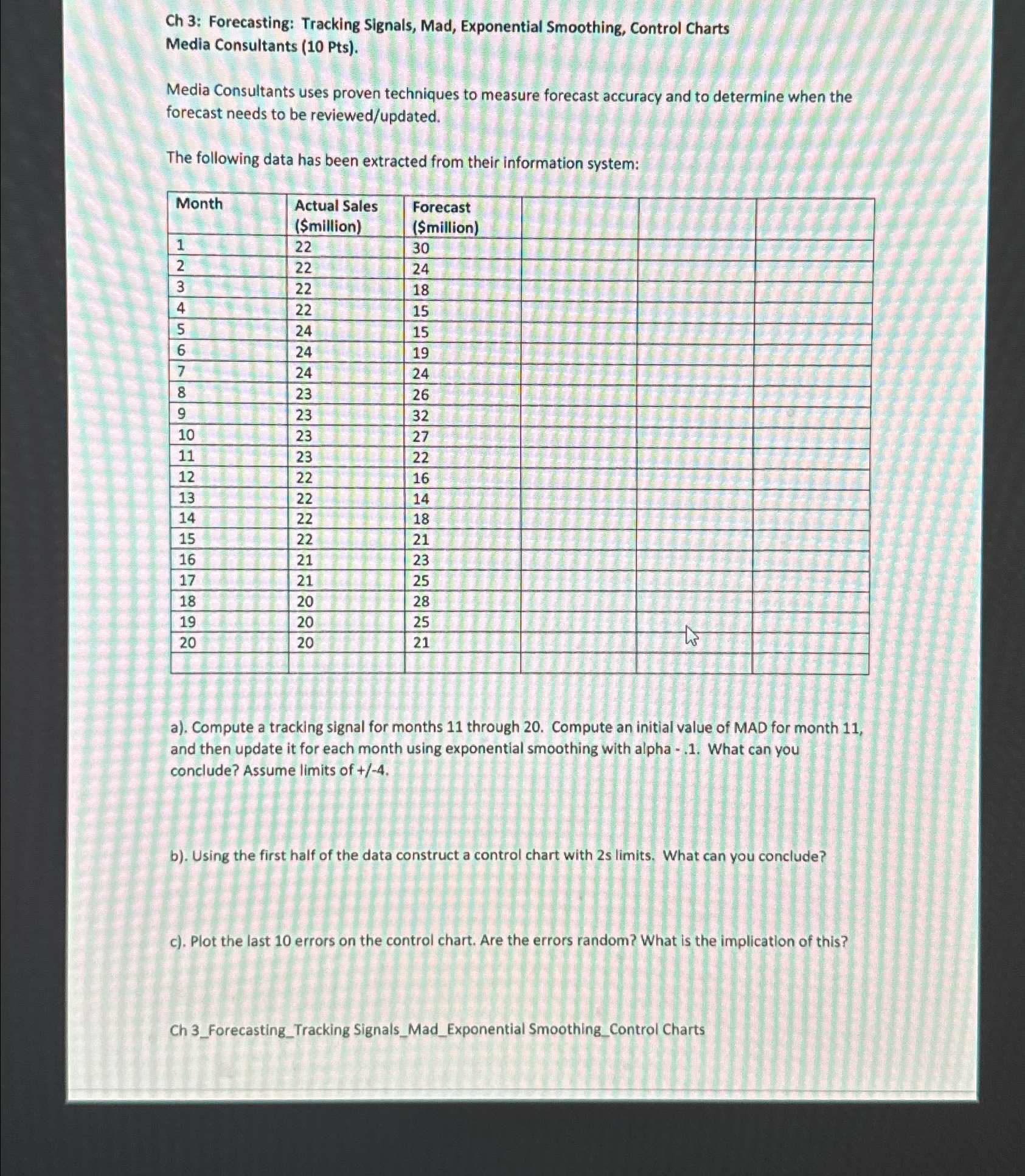  Ch 3: Forecasting: Tracking Signals, Mad, Exponential Smoothing, Control Charts Media