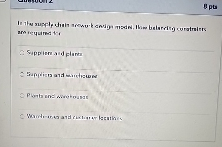  8 pts In the supply chain network design model, flow balancing