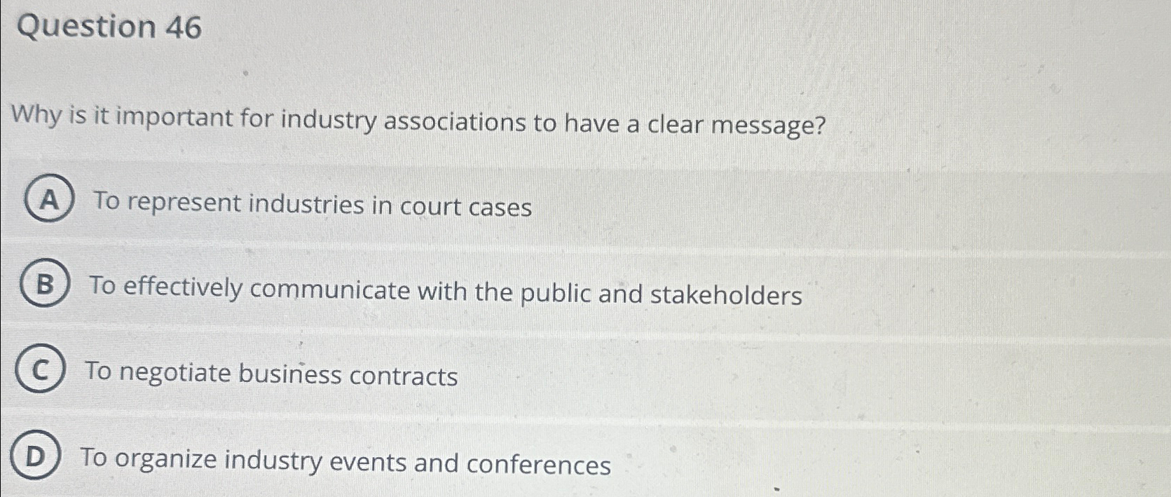  Question 46 Why is it important for industry associations to have