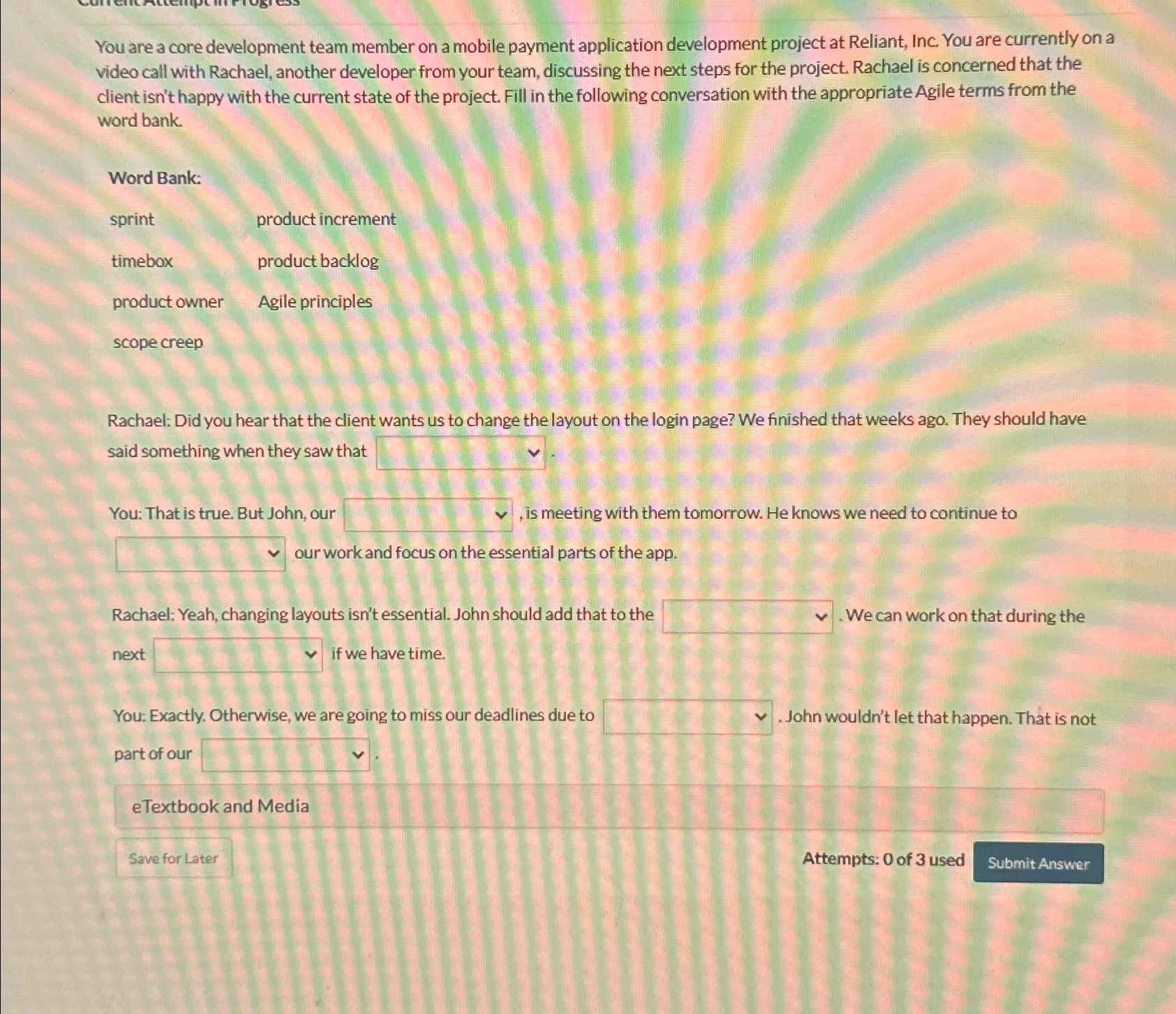  You are a core development team member on a mobile payment