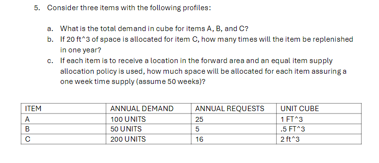  Consider three items with the following profiles: a. What is the