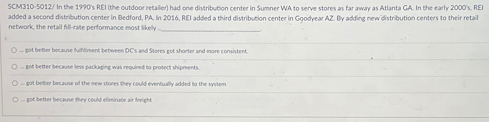  SCM310-5012/ In the 1990's REI (the outdoor retailer) had one distribution