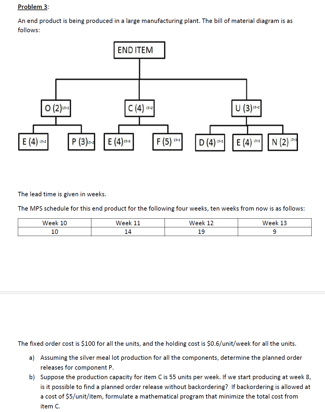  Problem 3: An end product is being produced in a large