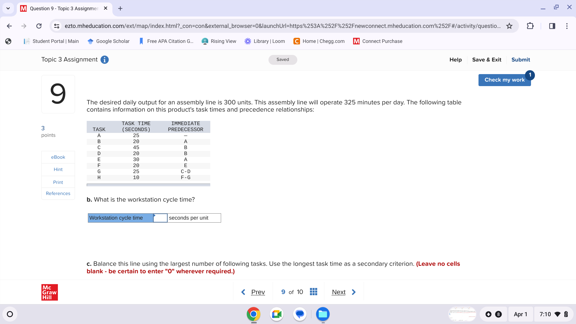  Question 9- Topic 3 Assignmer I Student Portal | Main Google
