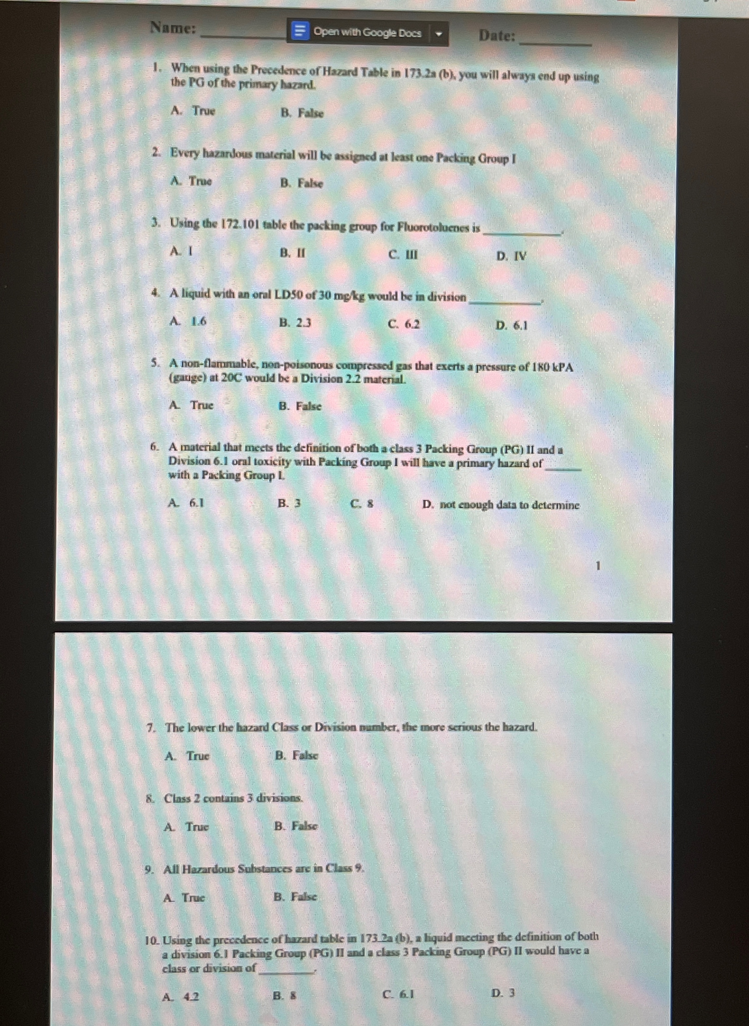  When using the Precedence of Hazard Table in 173.2a (b), you