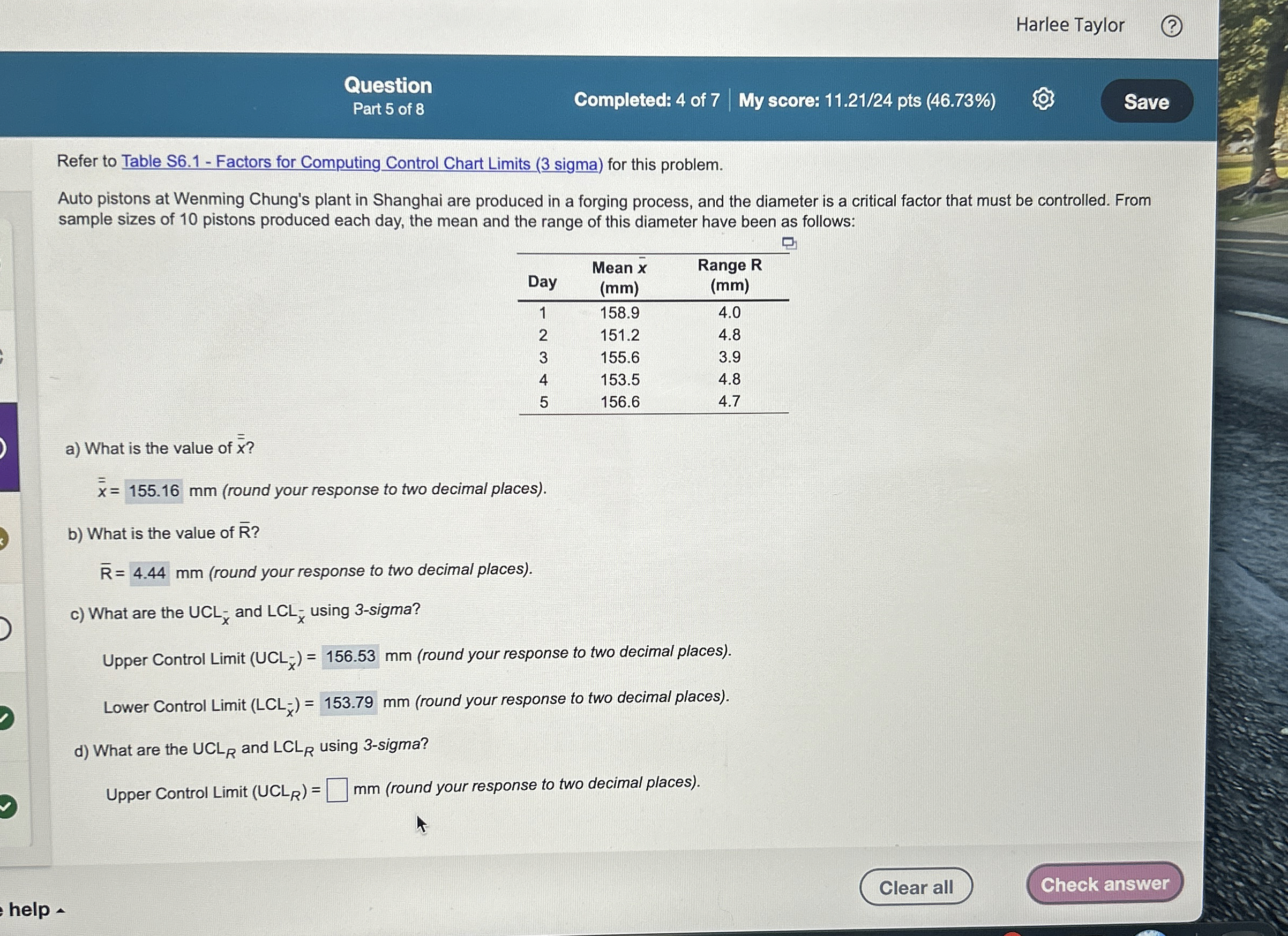  Refer to Table S6.1- Factors for Computing Control Chart Limits (3