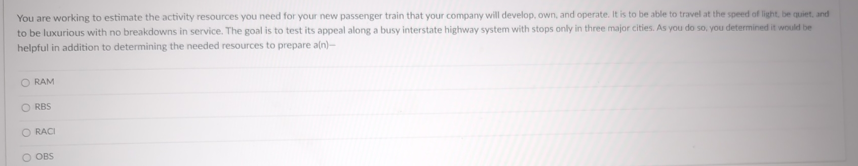  You are working to estimate the activity resources you need for