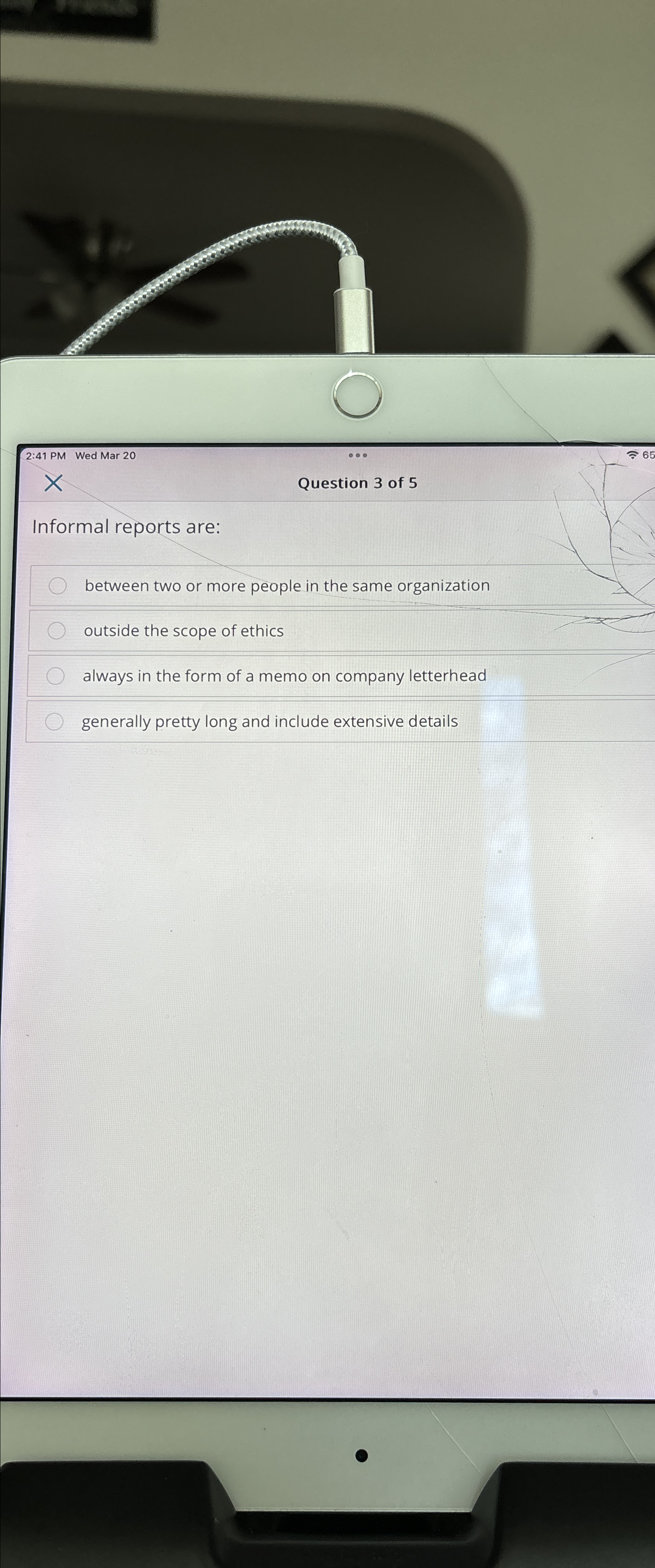  2:41 PM Wed Mar 20 *** x Question 3 of 5