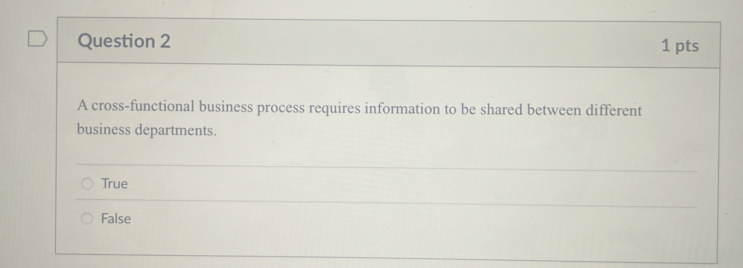  Question 2 A cross-functional business process requires information to be shared
