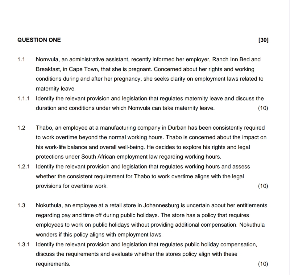  QUESTION ONE [30] 1.1 Nomvula, an administrative assistant, recently informed her