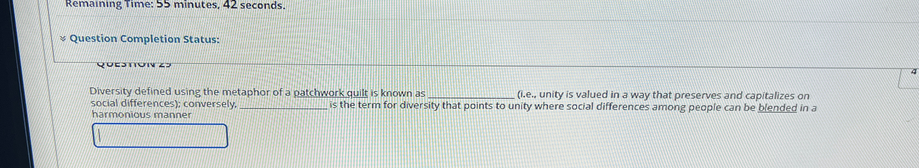 ~~ Question Completion Status: QUEDTIUTR Diversity defined using the metaphor of