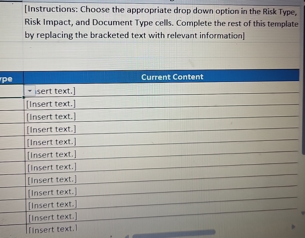  [Instructions: Choose the appropriate drop down option in the Risk Type,