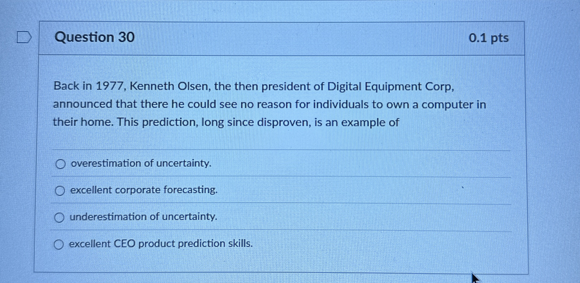  Question 30 Back in 1977, Kenneth Olsen, the then president of