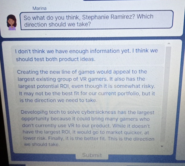  Marina So what do you think, Stephanie Ramirez? Which direction should