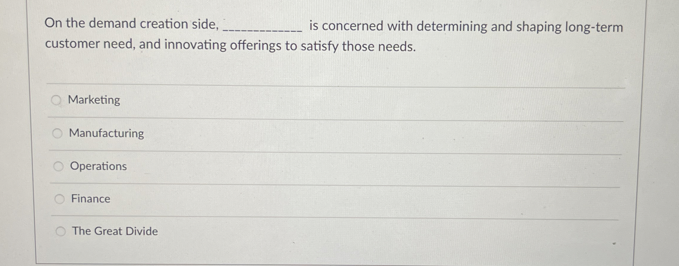  On the demand creation side, is concerned with determining and shaping