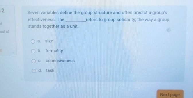  2 Seven variables define the group structure and often predict a