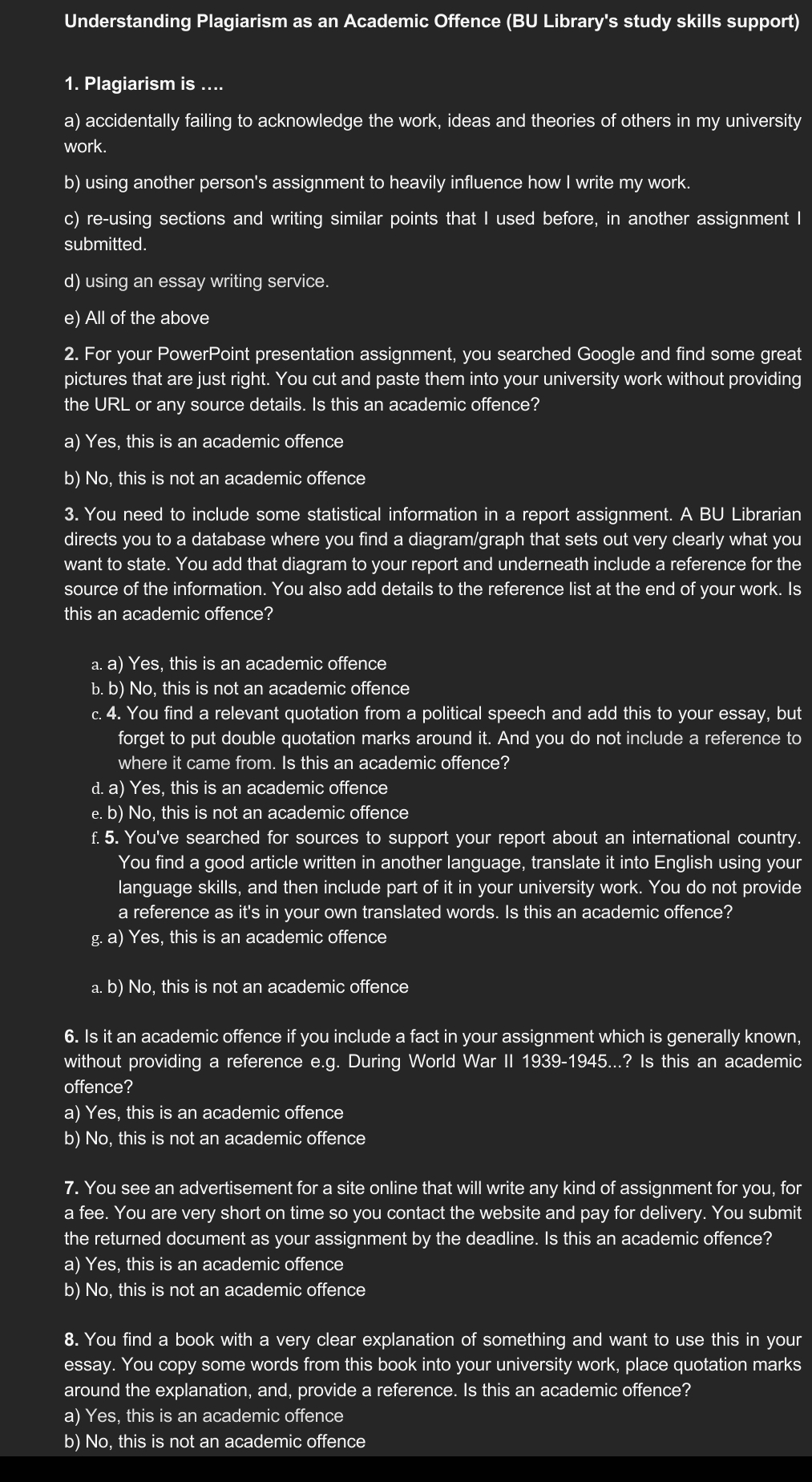  multiple question choose thw correct answer Understanding Plagiarism as an Academic