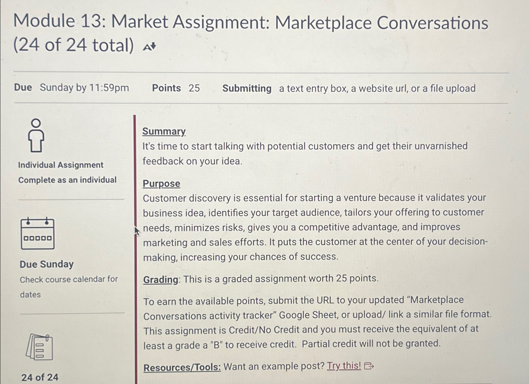  Module 13: Market Assignment: Marketplace Conversations (24 of 24 total) Due