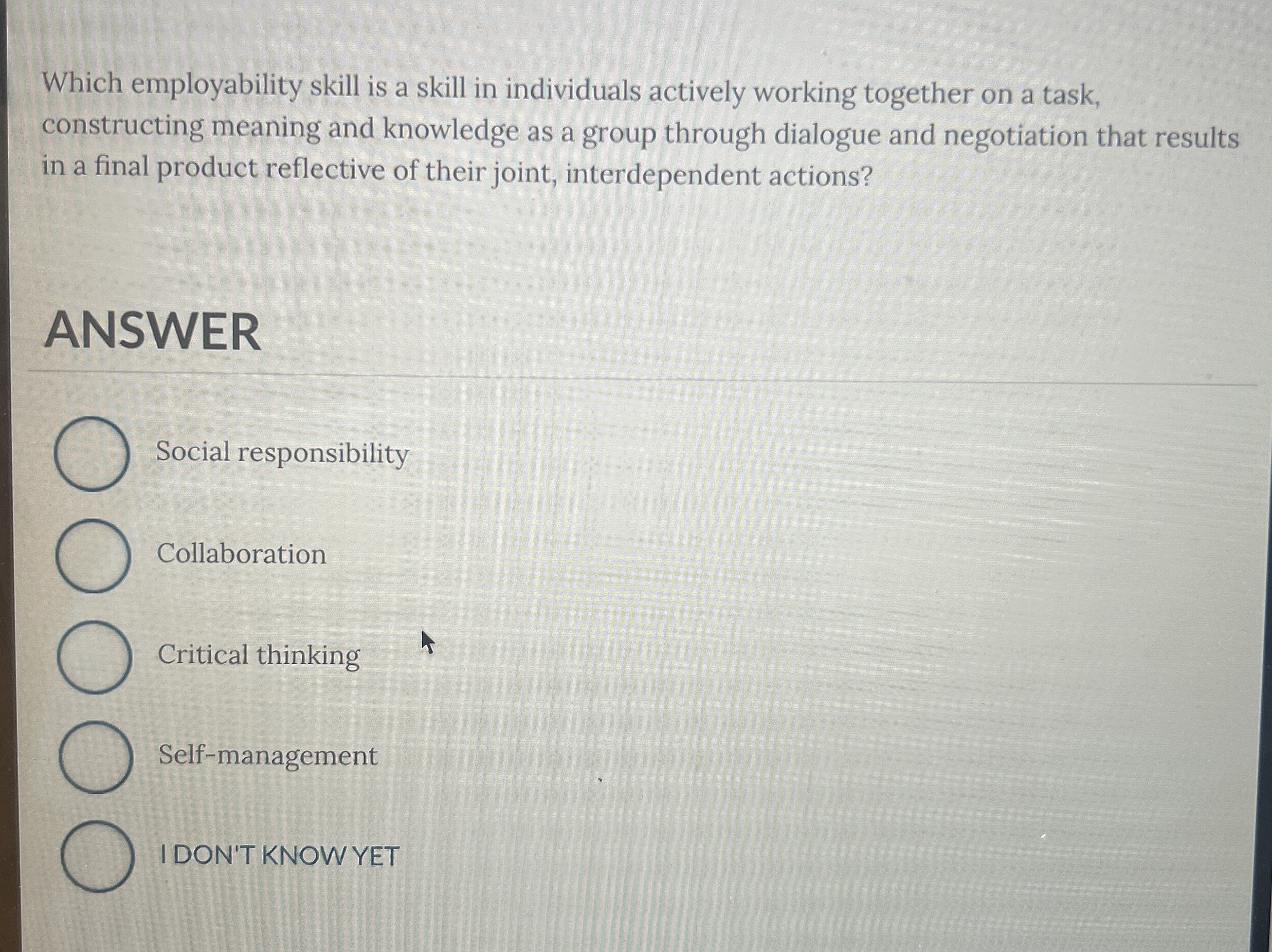  Which employability skill is a skill in individuals actively working together