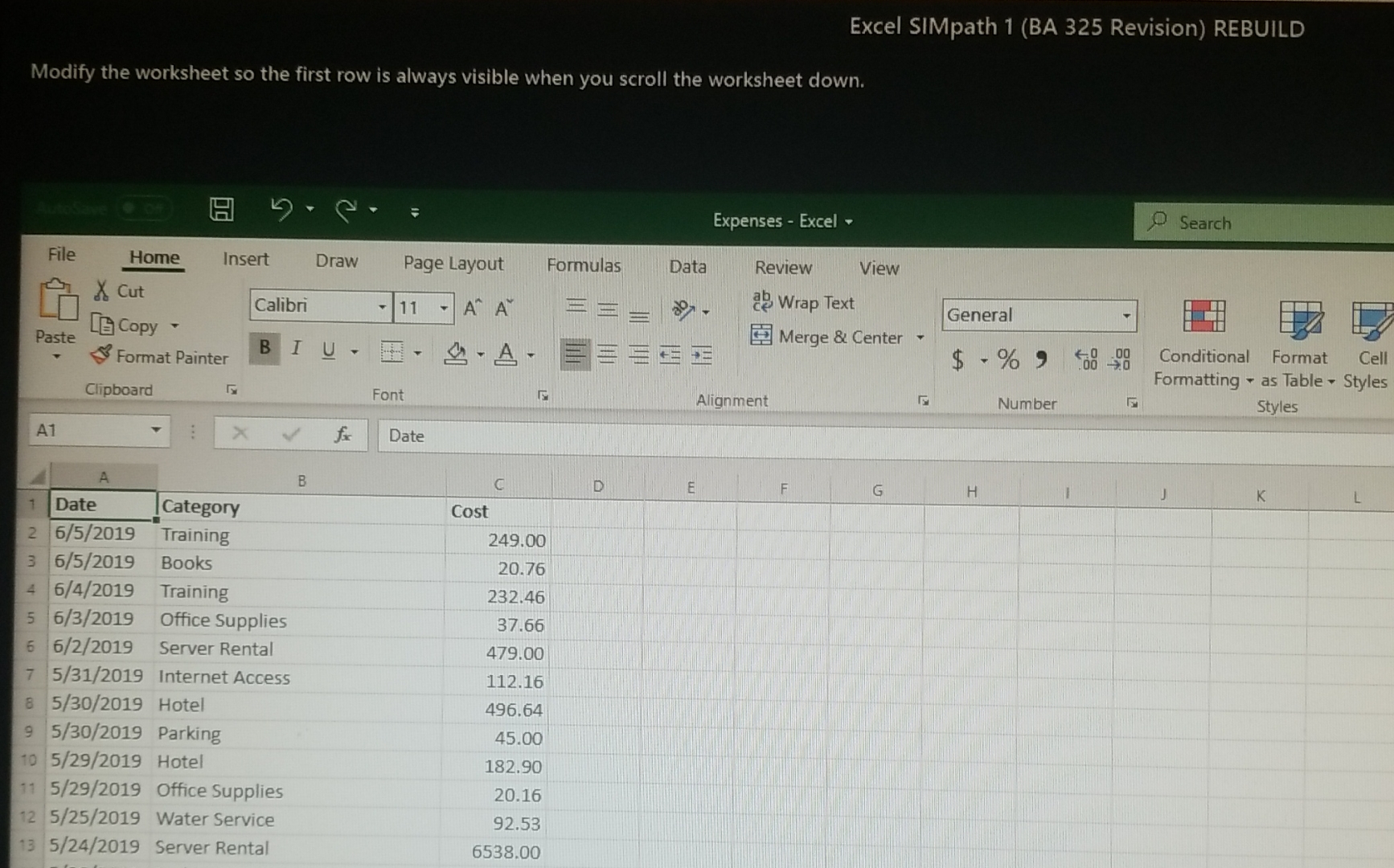  Excel SIMpath 1(BA 325 Revision) REBUILD Modify the worksheet so the