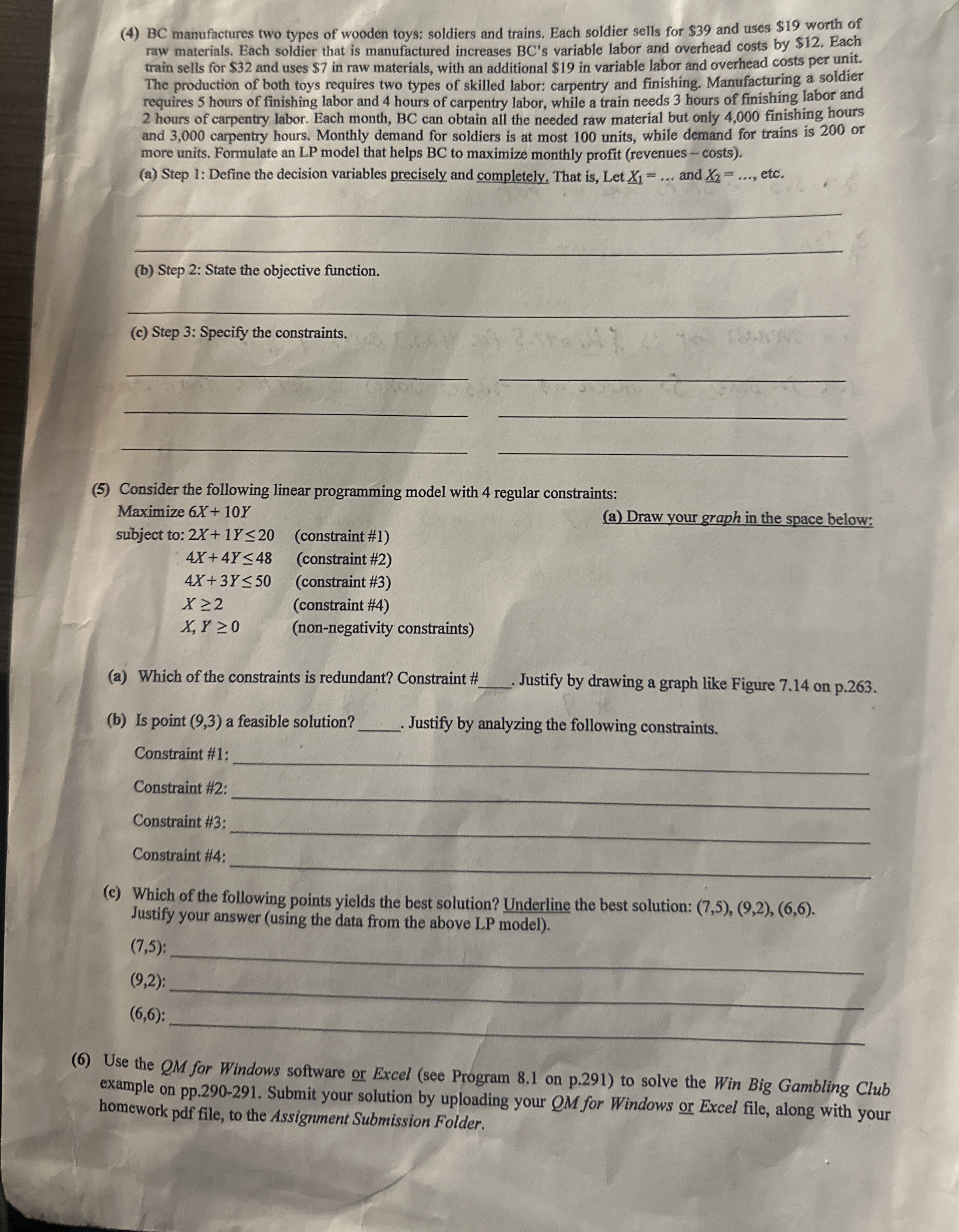  How to solve (4) BC manufactures two types of wooden toys: