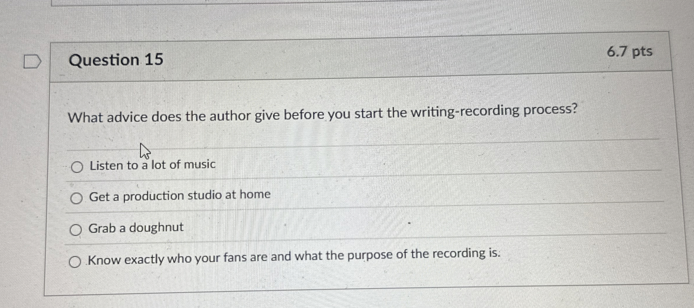  Question 15 What advice does the author give before you start