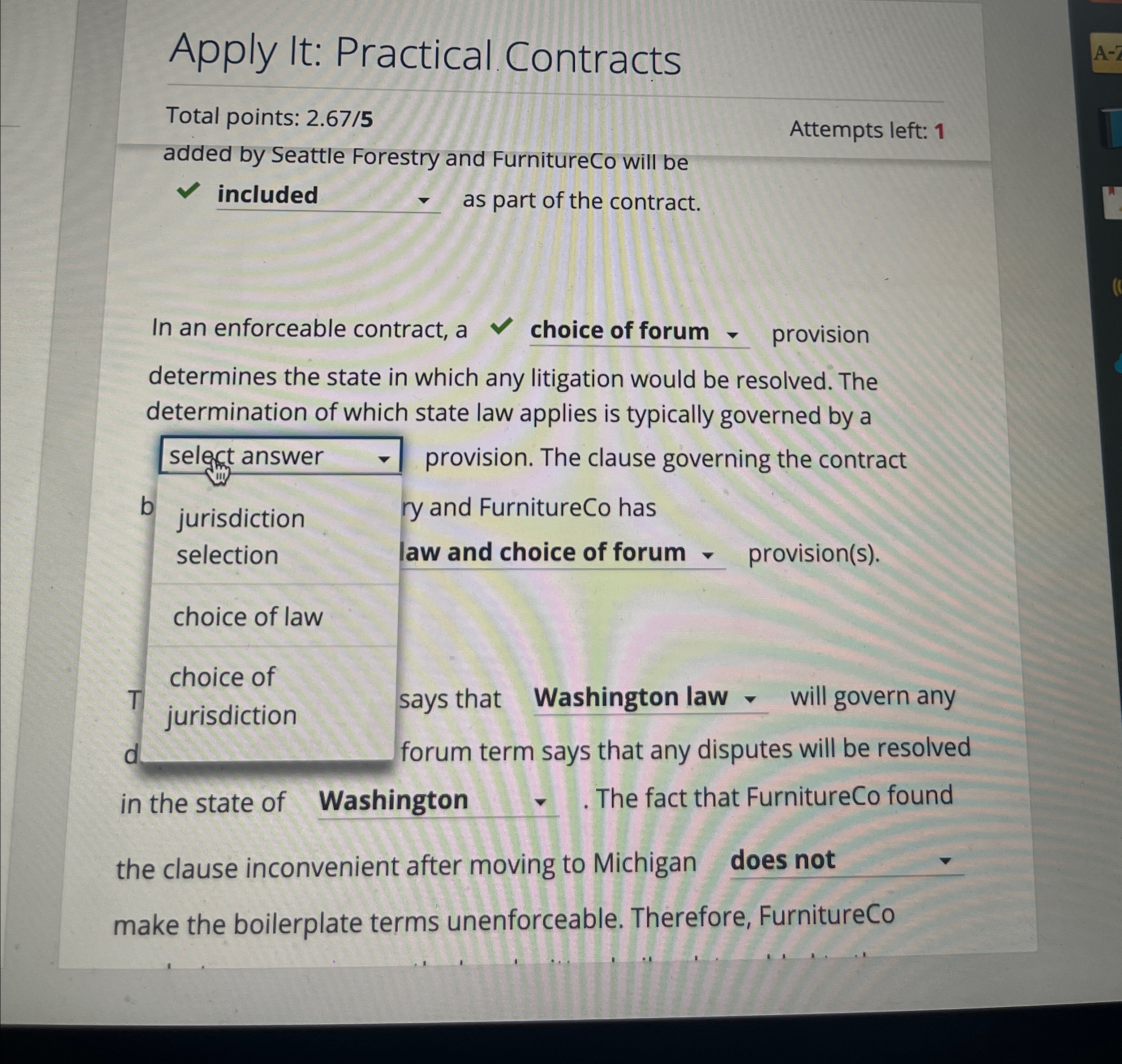  Apply It: Practical Contracts Total points: 2.675 Attempts left: 1 added