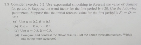  5.5 Consider exercise 5.2. Use exponential smoothing to forecast the value