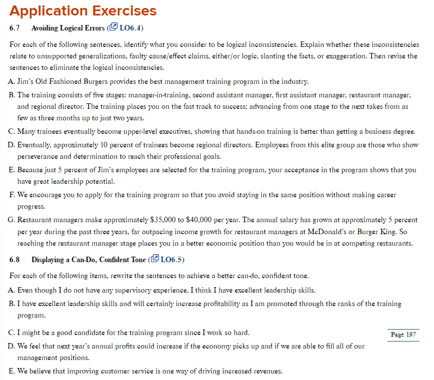  Application Exercises 6.7 Avoiding Logical Errors (\(\longleftrightarrow \) LO6.4) For each